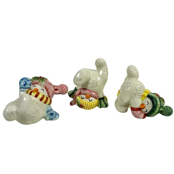 Fitz and Floyd Frosty Folks Three Tumbling Christmas Snowmen Figurines-no Box - Picture 1 of 6